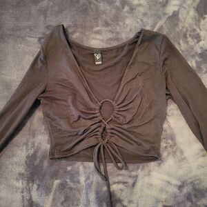 Windsor Black Ruched Tie-Front Crop Top